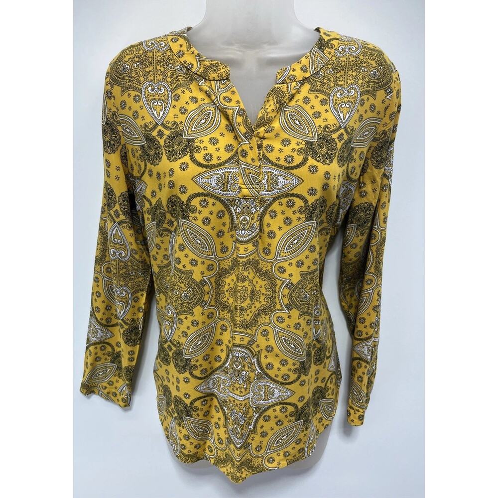 Talbots Women's Knit Top Size S Multicolored Paisley Print Long Sleeve Blouse